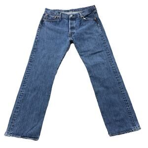 Levis 501 Button Fly Blue Denim Jeans W36 L32 Straight Leg Classic Fit Cowboy
